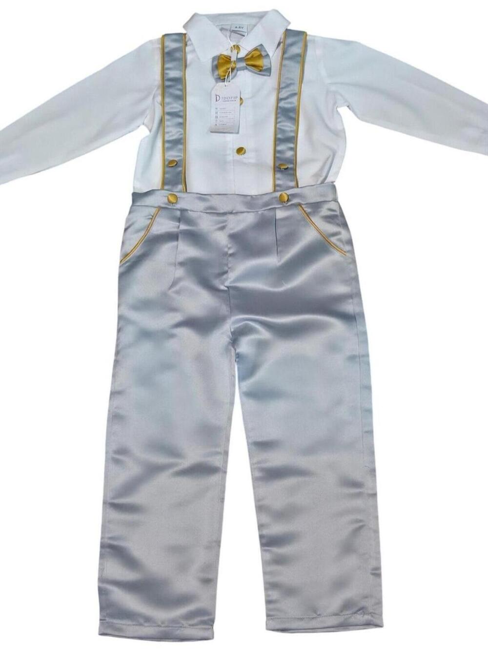 IDOPIP Boys Formal Outfit with Bow Tie and Suspenders 4-5Y